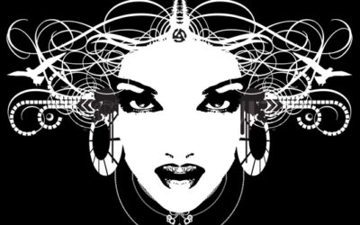 Vector Symmetrical Woman Face illustration with Graphic Hair